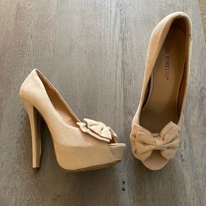 JustFab | Shoes | Just Fab Nude Suede Platform Heel | Poshmark